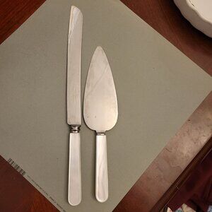 Vintage Treasure Masters Cake Knife & Server Set Stainless Steel & Faux Mother O